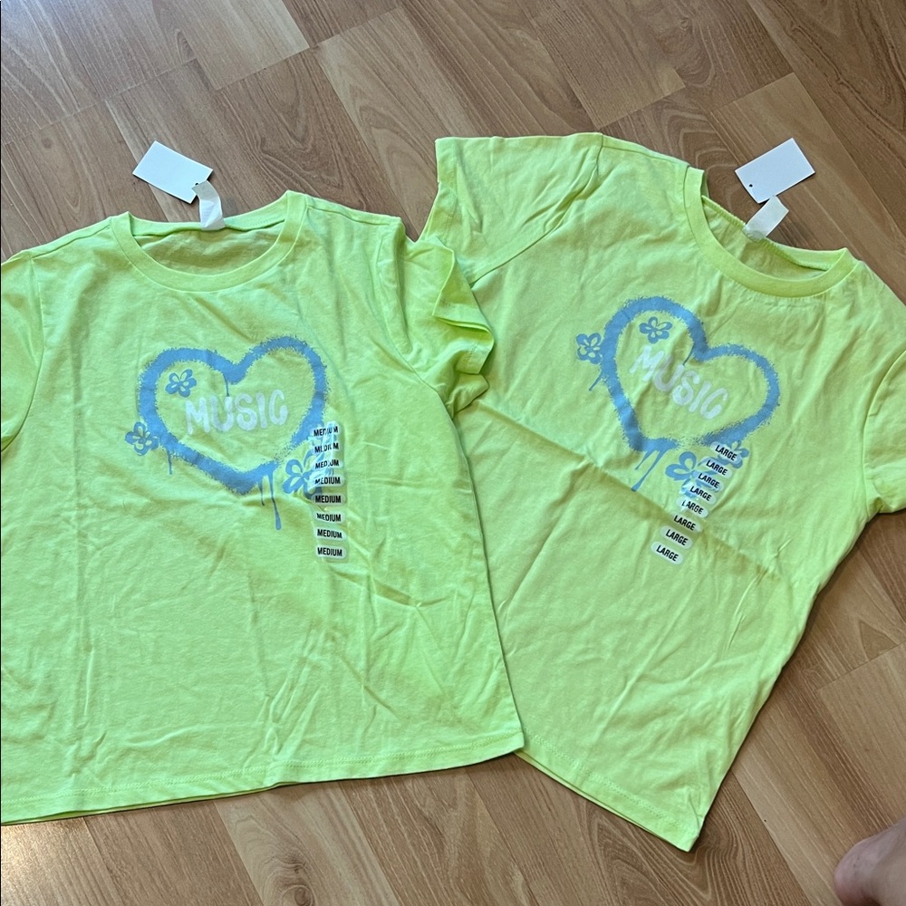 Yellow Graphic T-Shirts with Blue Heart Music Design